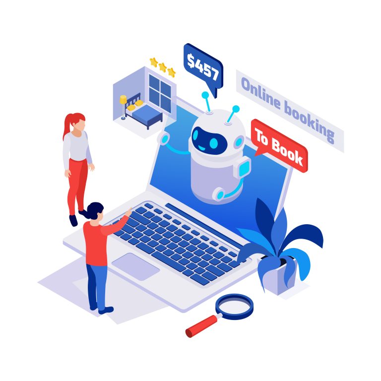 AI Chatbot in laptop. interating with customers